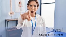  Presentation with recovery - Slides consisting of young-brunette-woman-working background and a light blue colored foreground