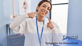  Presentation with teeth pain - Presentation consisting of young-brunette-woman-working background and a light blue colored foreground