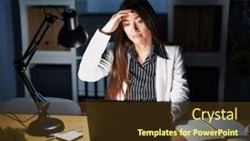  Presentation with crisis - Slides featuring young-brunette-woman-working background and a tawny brown colored foreground