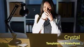  Presentation with scandal - PPT layouts having young-brunette-woman-working background and a tawny brown colored foreground