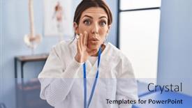  Presentation with recovery - Presentation design with young-brunette-woman-working background and a  colored foreground