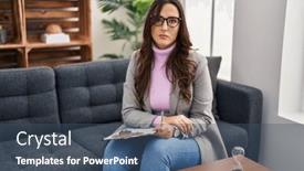  Presentation with simple - Presentation consisting of young-brunette-woman-working background and a ocean colored foreground