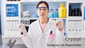  Presentation with simple - Presentation having young-brunette-woman-working background and a lemonade colored foreground