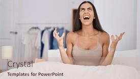  Presentation with yelling - Slide deck featuring young-brunette-woman background and a  colored foreground