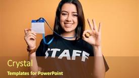  Presentation with staff - Amazing presentation design having young-brunette-worker-woman-wearing backdrop and a tawny brown colored foreground