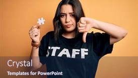  Presentation with worker - Presentation consisting of young-brunette-worker-woman-wearing background and a navy blue colored foreground