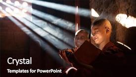  Presentation with teaching - Audience pleasing PPT theme consisting of young buddhist novice monk reading backdrop and a black colored foreground