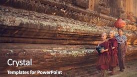  Presentation with old young - PPT theme enhanced with young buddhist novice monks walking background and a tawny brown colored foreground