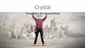  Presentation with builder - PPT theme with young builder man in hardhat holding white blank banner background and a white colored foreground