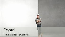  Presentation with engineering - Presentation theme featuring young builder man leaning background and a  colored foreground