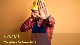  Presentation with safety construction - Beautiful PPT layouts featuring young-builder-man-wearing-construction backdrop and a tawny brown colored foreground