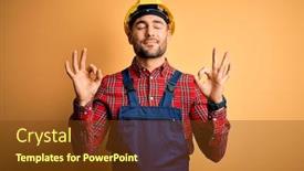  Presentation with safety construction - Slide set consisting of young-builder-man-wearing-construction background and a tawny brown colored foreground