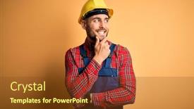  Presentation with safety construction - Audience pleasing slides consisting of young-builder-man-wearing-construction backdrop and a tawny brown colored foreground