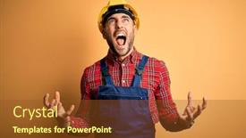  Presentation with safety construction - Presentation design having young-builder-man-wearing-construction background and a tawny brown colored foreground