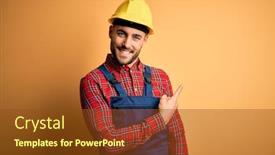  Presentation with safety construction - Presentation theme having young-builder-man-wearing-construction background and a tawny brown colored foreground