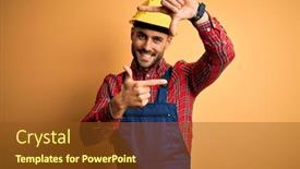  Presentation with safety construction - Slide set having young-builder-man-wearing-construction background and a tawny brown colored foreground