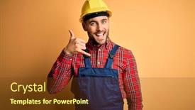  Presentation with safety construction - Colorful presentation theme enhanced with young-builder-man-wearing-construction backdrop and a tawny brown colored foreground