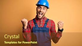  Presentation with safety construction - Presentation theme featuring young-builder-man-wearing-construction background and a tawny brown colored foreground