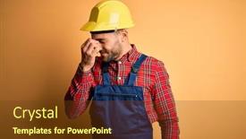  Presentation with safety construction - Beautiful presentation theme featuring young-builder-man-wearing-construction backdrop and a tawny brown colored foreground