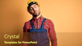  Presentation with funny construction - Amazing PPT theme having young-builder-man-wearing-construction backdrop and a tawny brown colored foreground