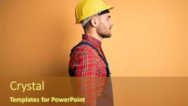  Presentation with safety construction - Presentation theme having young-builder-man-wearing-construction background and a tawny brown colored foreground