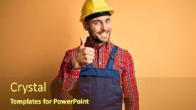  Presentation with safety construction - Presentation theme with young-builder-man-wearing-construction background and a tawny brown colored foreground