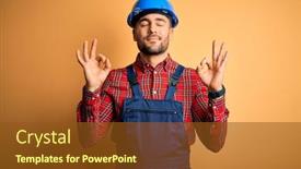  Presentation with safety construction - Colorful presentation enhanced with young-builder-man-wearing-construction backdrop and a tawny brown colored foreground