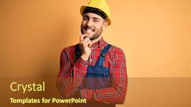  Presentation with safety construction - Slide deck having young-builder-man-wearing-construction background and a tawny brown colored foreground