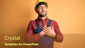  Presentation with safety construction - PPT layouts with young-builder-man-wearing-construction background and a tawny brown colored foreground