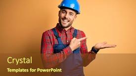  Presentation with safety construction - Beautiful slide set featuring young-builder-man-wearing-construction backdrop and a tawny brown colored foreground