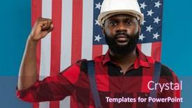  Presentation with african ethnicity - Amazing PPT theme having young-builder-or-foreman backdrop and a tawny brown colored foreground