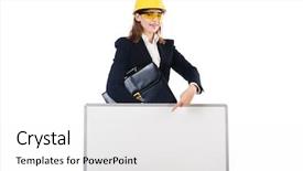  Presentation with builder - Presentation theme enhanced with young builder woman with portfolio background and a white colored foreground