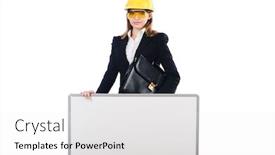 Presentation with portfolio - Slide set enhanced with young builder woman with portfolio background and a white colored foreground