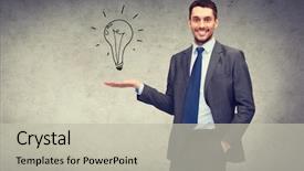  Presentation with young business people - Theme featuring young buisnessman showing light bulb background and a mint green colored foreground