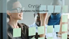  Presentation with company presentation - PPT layouts featuring young-business-coach-in-eyeglasses background and a light gray colored foreground