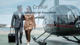  Presentation with helicopter - Slide deck featuring young business couple near private helicopter background and a light blue colored foreground