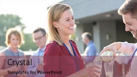  Presentation with win win in business - Cool new presentation with young business couple pouring wine backdrop and a violet colored foreground