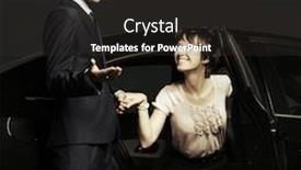  Presentation with car business - Presentation design featuring young business couple at the car background and a dark gray colored foreground