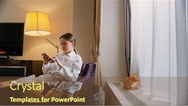  Presentation with hotel business - Colorful PPT layouts enhanced with young-business-girl-with-cat backdrop and a tawny brown colored foreground