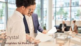  Presentation with business report - PPT theme with young-business-man-and-consulting background and a lemonade colored foreground