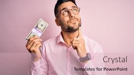  Presentation with pink business - Slide deck consisting of young-business-man-holding-bunch background and a lemonade colored foreground