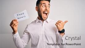  Presentation with news paper - Slide set featuring young-business-man-holding-fake background and a light gray colored foreground