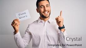  Presentation with news paper - Presentation theme having young-business-man-holding-fake background and a light gray colored foreground