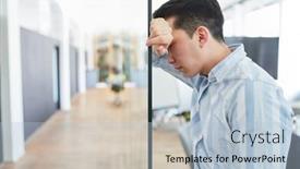  Presentation with burnout - Cool new PPT layouts with young-business-man-in-office backdrop and a light blue colored foreground