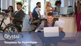  Presentation with business casual - PPT layouts consisting of young-business-man-looking background and a ocean colored foreground