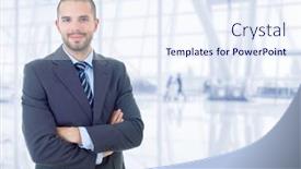  Presentation with young business man - Presentation design enhanced with young-business-man-portrait background and a sky blue colored foreground