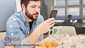  Presentation with text message - Presentation enhanced with young-business-man-reads background and a coral colored foreground