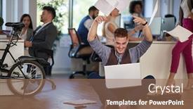  Presentation with happines - Colorful PPT theme enhanced with young-business-man-receiving backdrop and a coral colored foreground