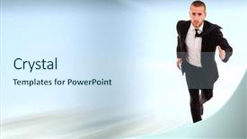  Presentation with training aspire man running - PPT theme with young business man running background and a sky blue colored foreground