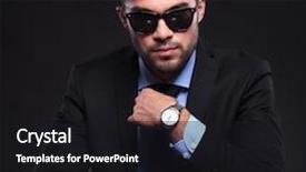  Presentation with black business - Audience pleasing slide deck consisting of young business man sitting at the desk and adjusting his tie on black background backdrop and a black colored foreground